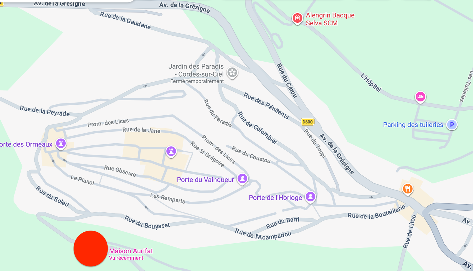 Plan de Cordes sur Ciel et accès à la maison Aurifat